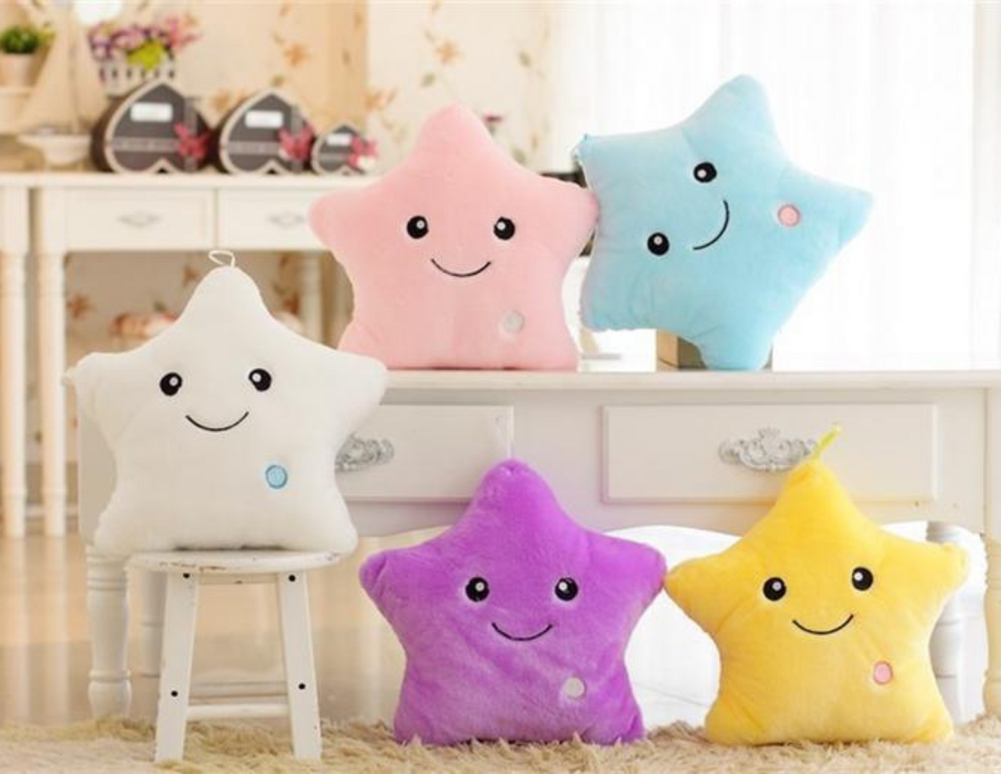 Luminous Colorful Star-Shaped Pillows